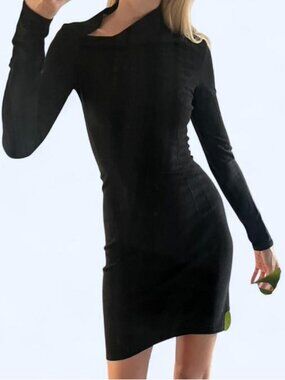 Classic helmut lang Black long sleeve asymmetrical dress that exposes one should